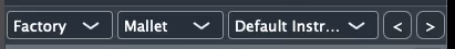 The preset selector dropdowns: preset pack, category, and preset name, with previous and next arrows