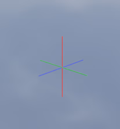 The 3D axis indicator showing the red vertical axis and the green and blue horizontal axes