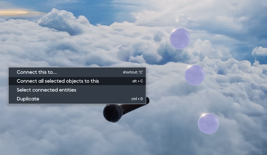 The right-click context menu with the Connect all selected objects to this option highlighted